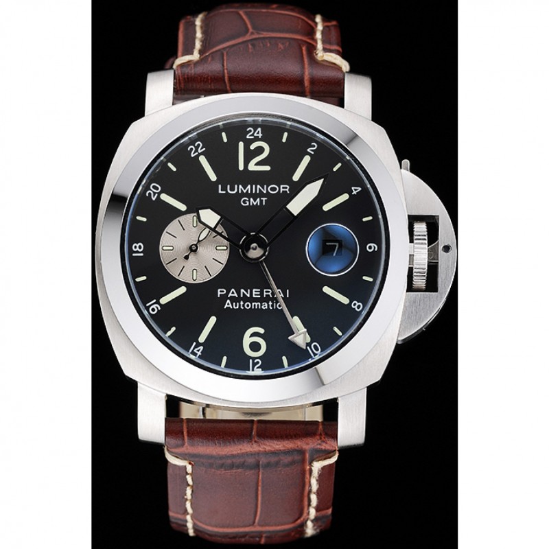 Panerai Luminor GMT Black Dial Brown Leather Bracelet-1