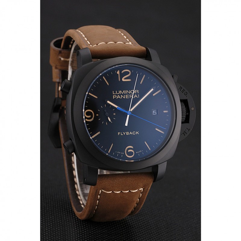 Panerai Luminor 1950 3 Days Chrono Flyback Black Dial Black Case Brown Leather Strap-2