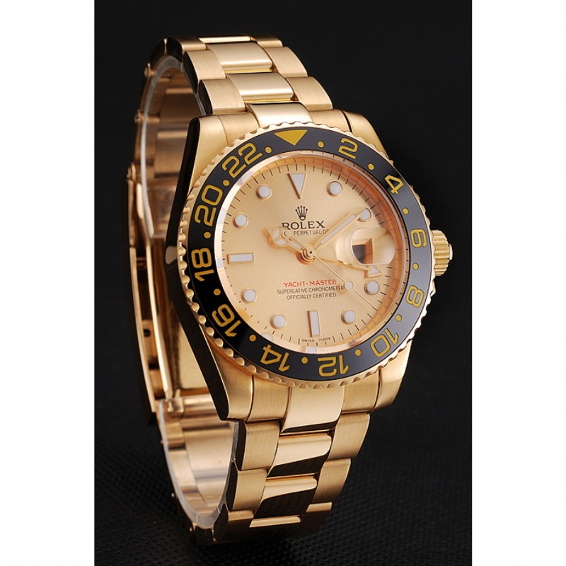 Swiss Rolex GMT Master II Gold Dial Black Bezel Gold Case And Bracelet 1453749-2
