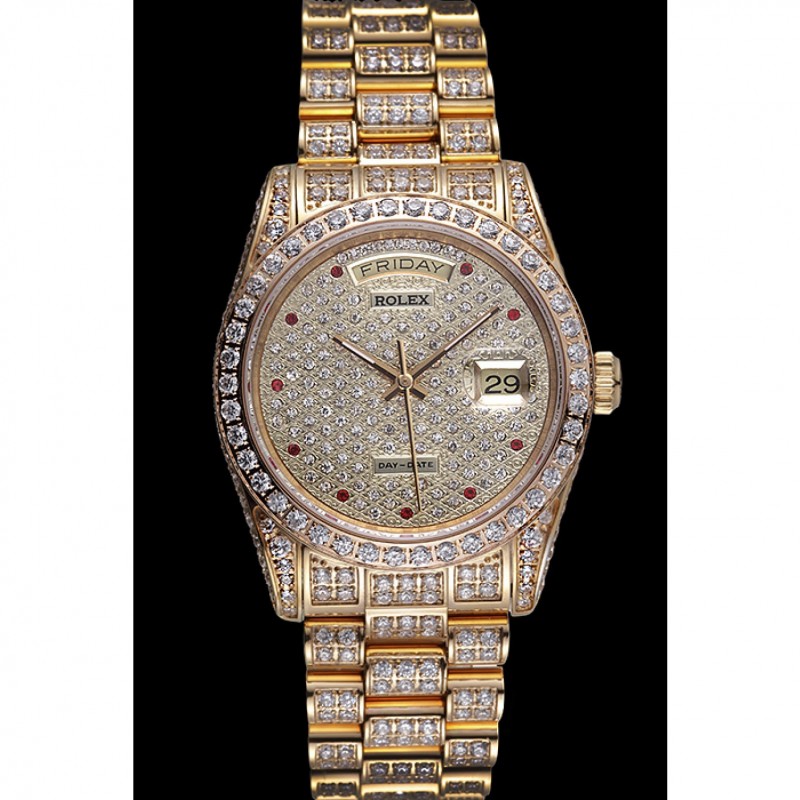 High Quality Swiss Rolex Day-Date Diamonds Yellow Gold-srl185 621615-1