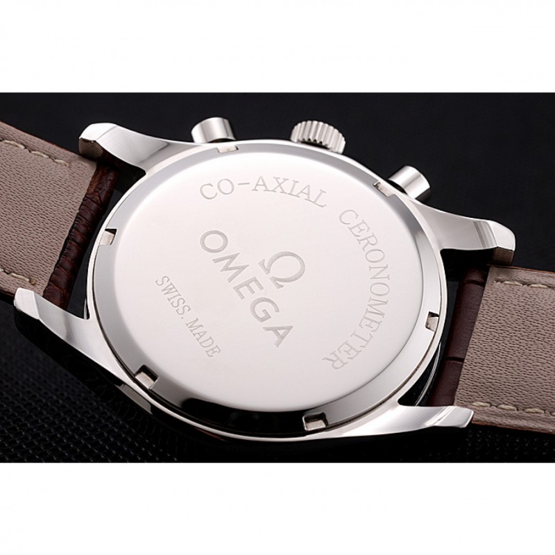 Omega Chronograph White Dial Blue Numerals Stainless Steel Case Brown Leather Strap-7