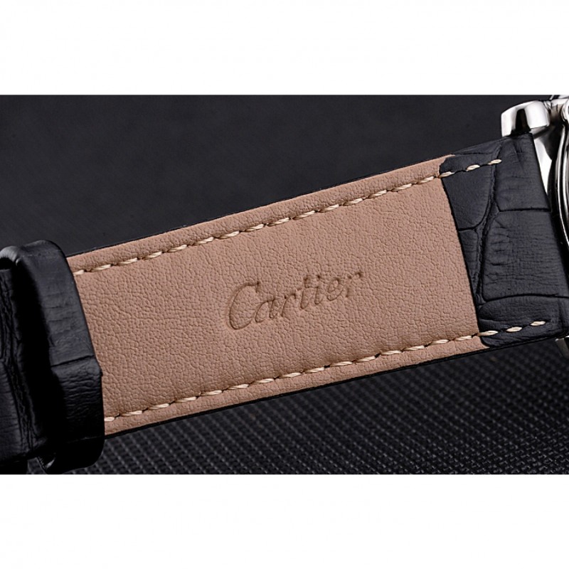 Cartier Rotonde Date White Dial Stainless Steel Case Black Leather Strap-6