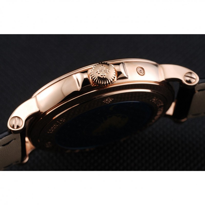 Patek Philippe Perpetual Calendar Retrograde Date Black Dial Rose Gold Case Black Leather Bracelet 1454150-8