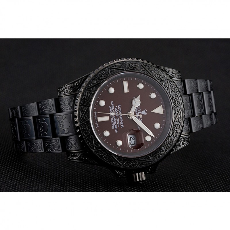 Cheap Replica Watches Rolex Submariner Skull Limited Edition Brown Dial All Black Case And Bracelet 1454075-4