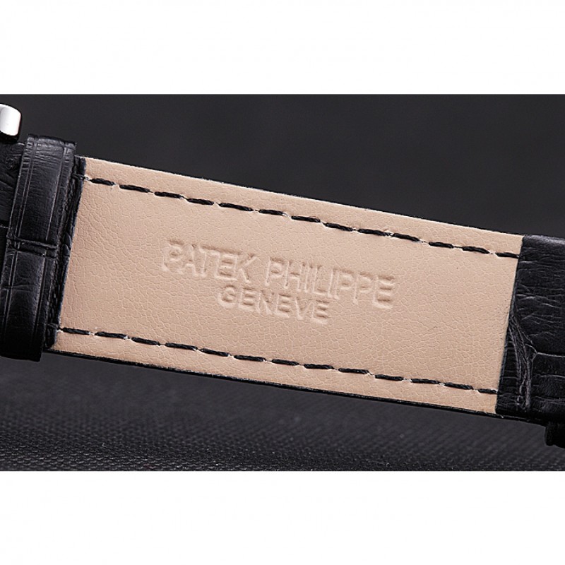 Patek Philippe Grand Complications Moon Phase White Dial Black Leather Bracelet-7