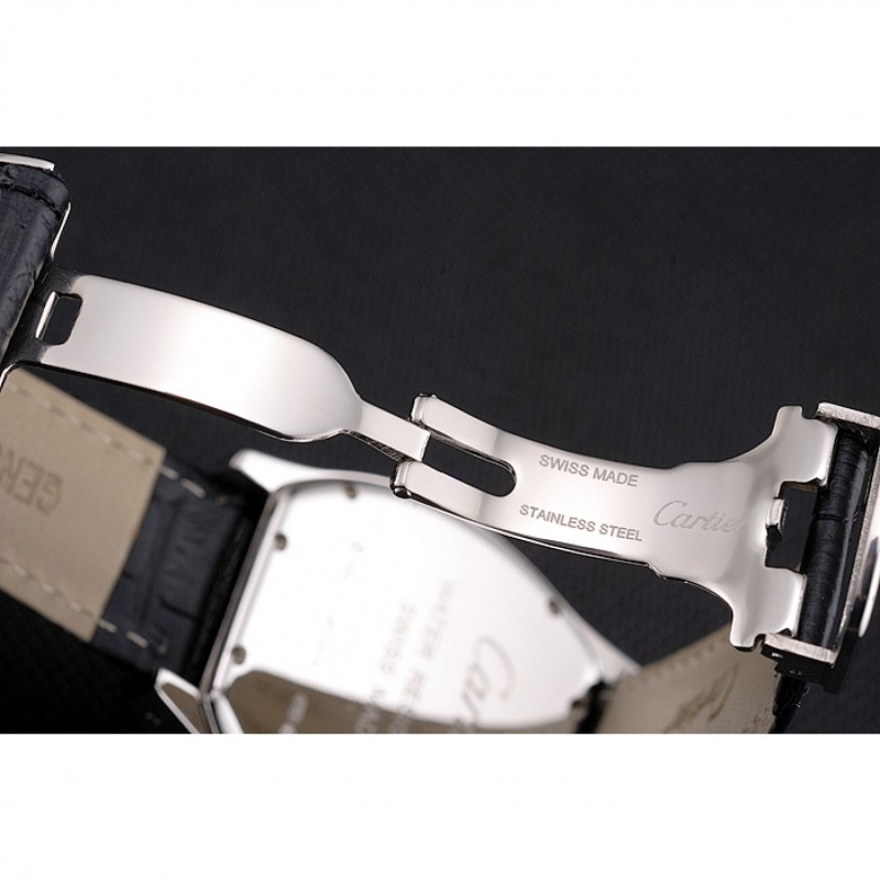Cartier Tortue Large Date Black Dial Stainless Steel Case Black Leather Strap-6