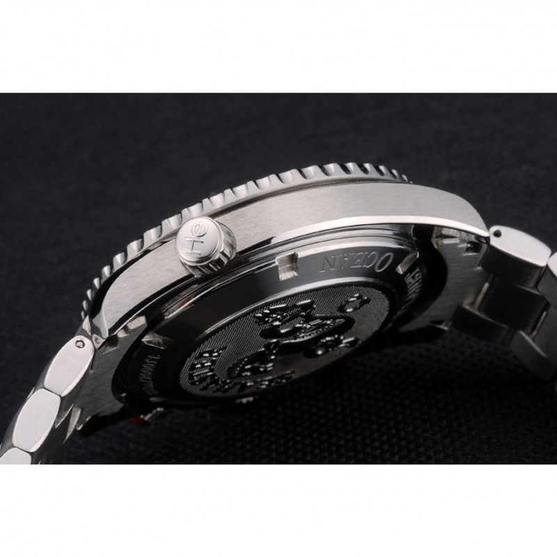 High Quality Replica Watches Omega Seamaster Planet Ocean Orange Bezel Black Dial Stainless Steel Strap 80241-7