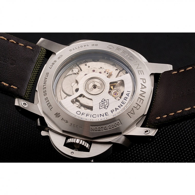 High Quality Panerai Luminor 1950 3-Days GMT Silver Case Black Dial Green Bracelet 1454016-6