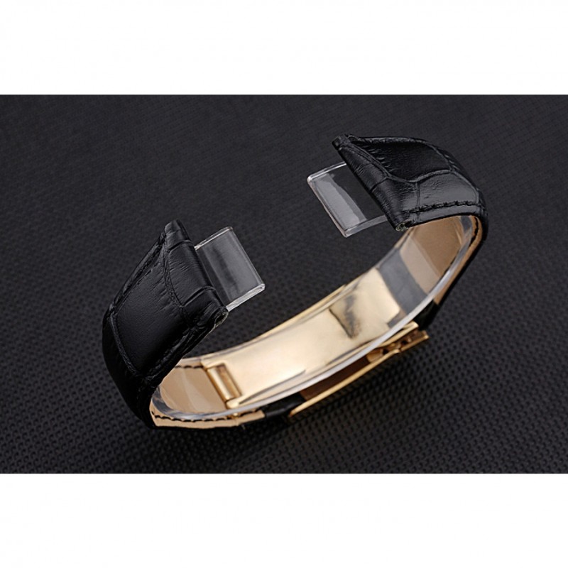 Rolex Black Leather with Gold Clasp Bracelet 622496-2