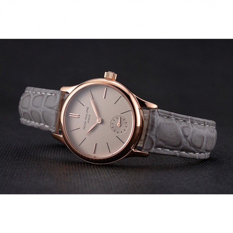 Patek Philippe Calatrava Gray Dial Rose Gold Case Gray Leather Strap-3