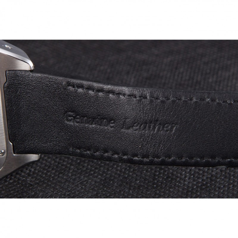 Swiss Cartier Santos Stainless Steel Bezel with Black Leather Strap 621524-8