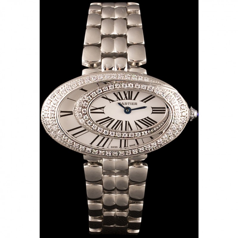 Best Cartier Baignoire Hypnose White Dial Diamonds Steel Case Steel Bracelet-1