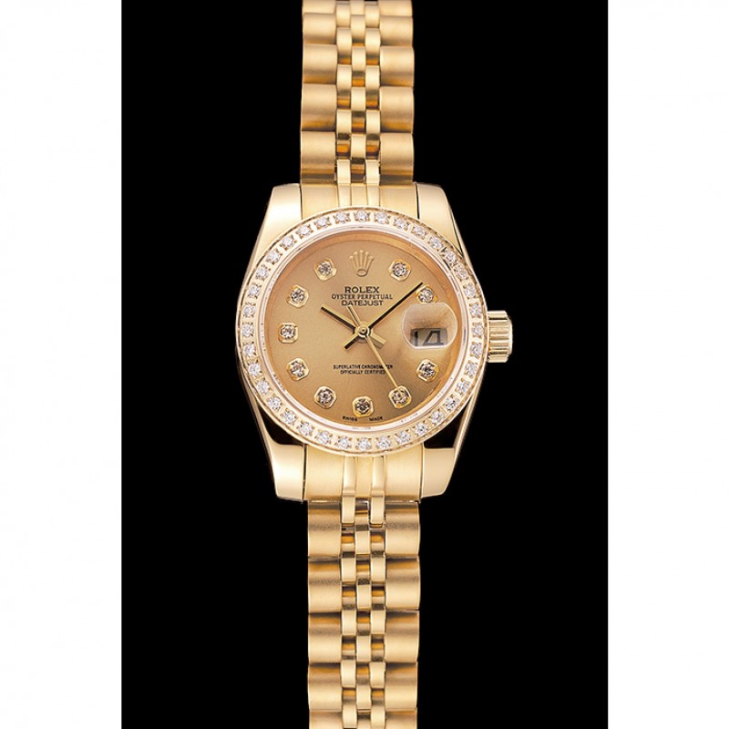 Swiss Rolex Lady-Datejust Champagne Dial Diamond Bezel Gold Jubilee Bracelet 1454096-1