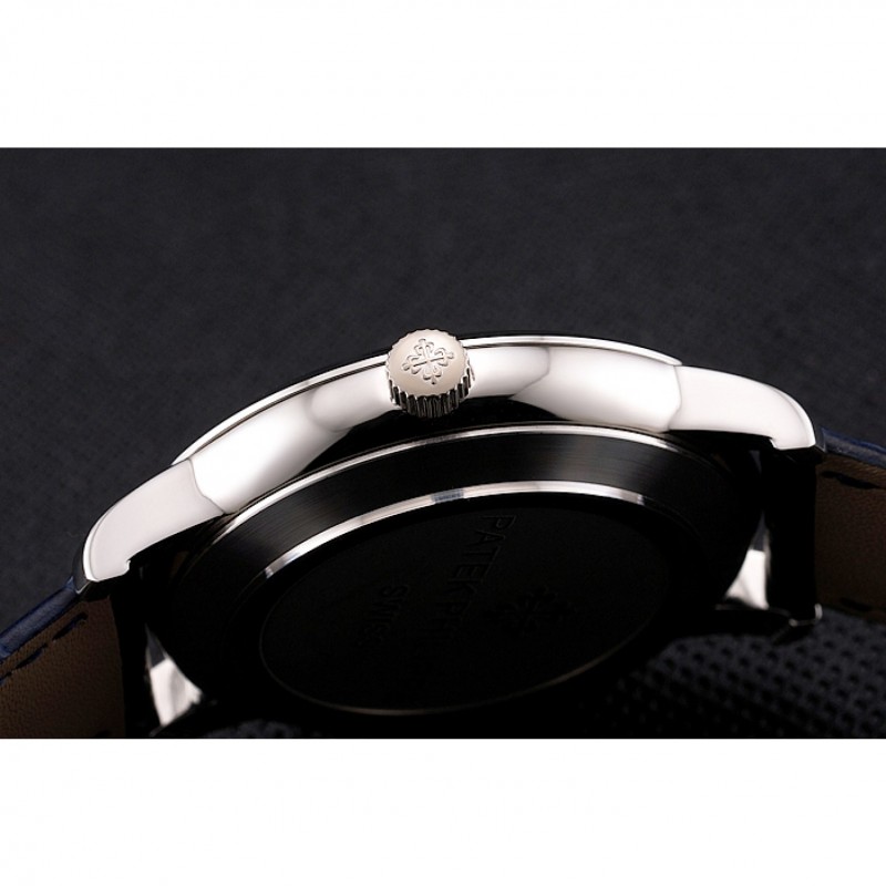Patek Philippe Calatrava Blue Guilloche Dial Stainless Steel Case Blue Leather Strap-8