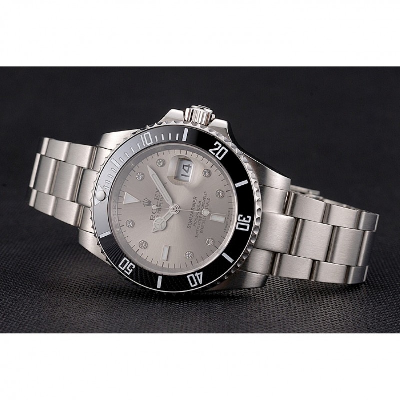 SS Replica Watches Swiss Rolex Submariner Silver Dial Diamond Markings Black Bezel Stainless Steel Case And Bracelet-3