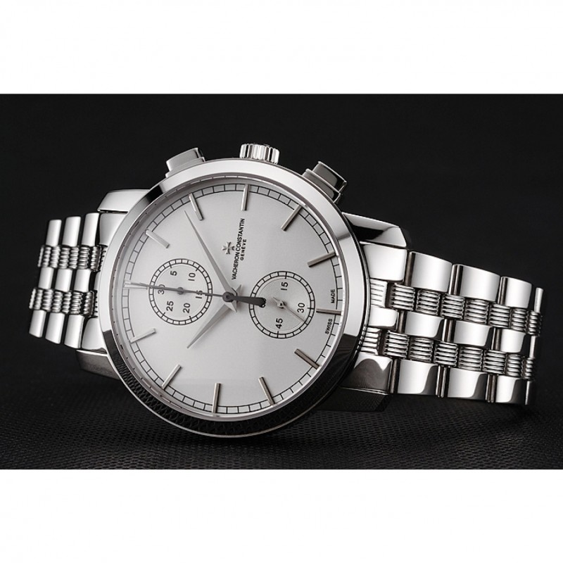 Swiss Vacheron Constantin Patrimony Traditionnelle Chronograph White Dial Stainless Steel Case And Bracelet 1453755-4