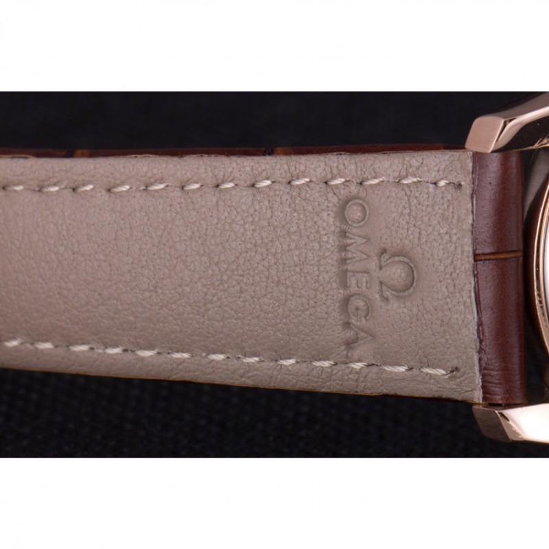 High Quality Replica Watches Omega DeVille Rose Gold Bezel with White Dial and Brown Leather Strap 621570-8