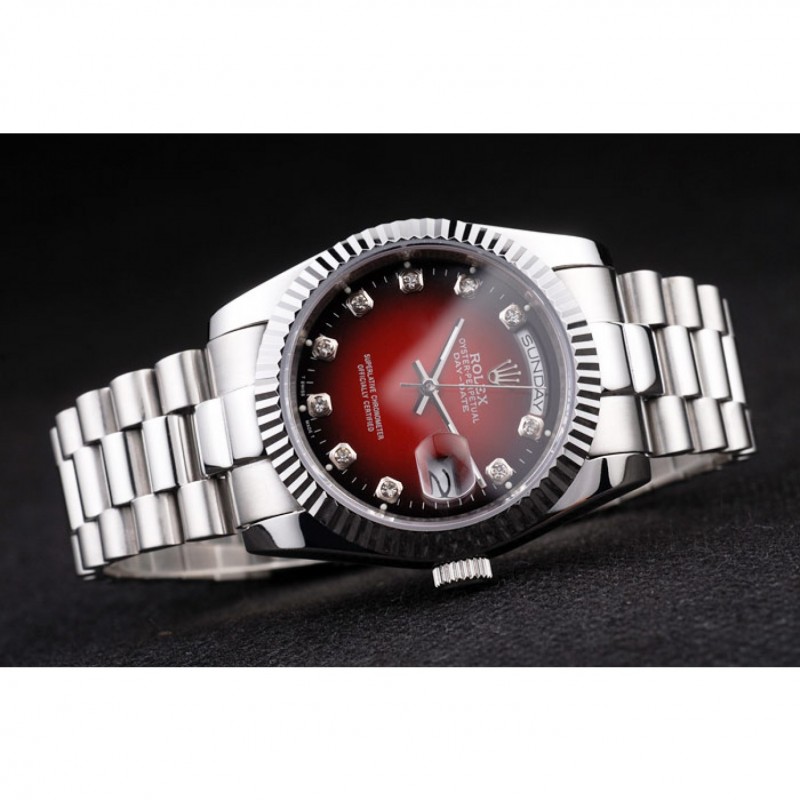 High End Replica Watches Rolex Day-Date Polished Stainless Steel Two Tone Red Dial-3