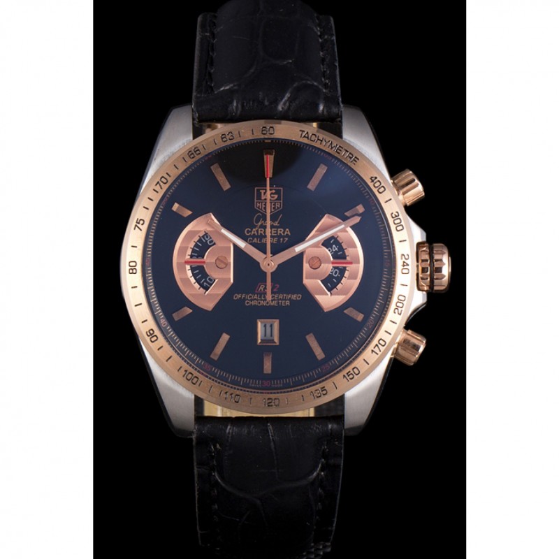 Tag Heuer Carrera Stainless Steel Case Black Dial Black Leather Strap-1