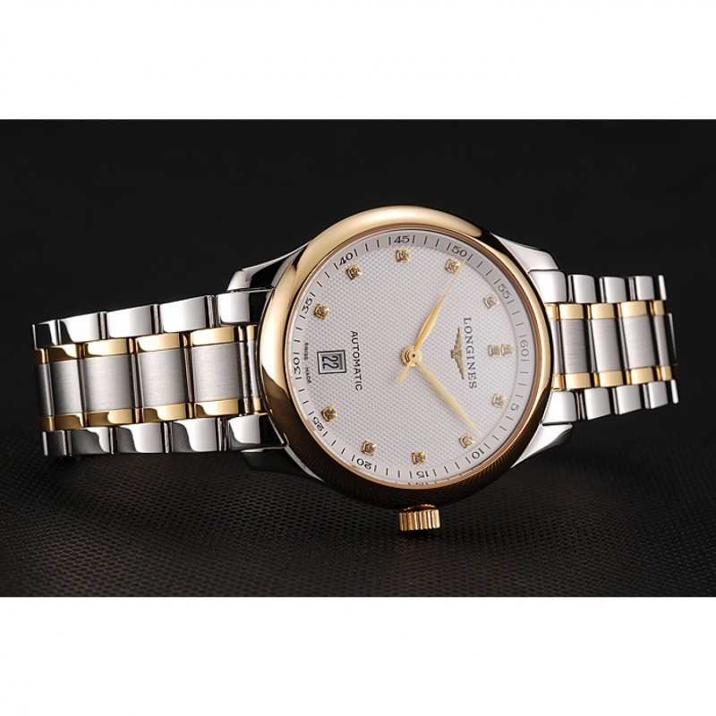 Swiss Longines Master White Dial Diamond Hour Markers Two Tone Stainless Steel Bracelet 1453930-3
