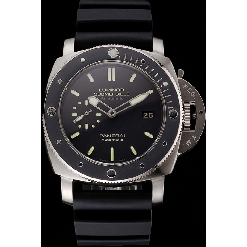 Cheap Replica Watches Swiss Panerai Luminor Submersible Black Dial Stainless Steel Case Black Bezel Black Rubber Strap-1