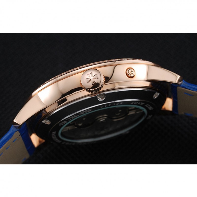 Vacheron Constantin Patrimony Power Reserve Blue Dial Gold Diamond Case Blue Leather Bracelet 1454270-8