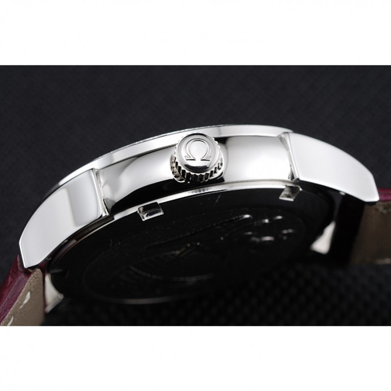 Omega DeVille Prestige Dark Red Dial Silver Diamond Case Dark Red Leather Bracelet 1454121-8