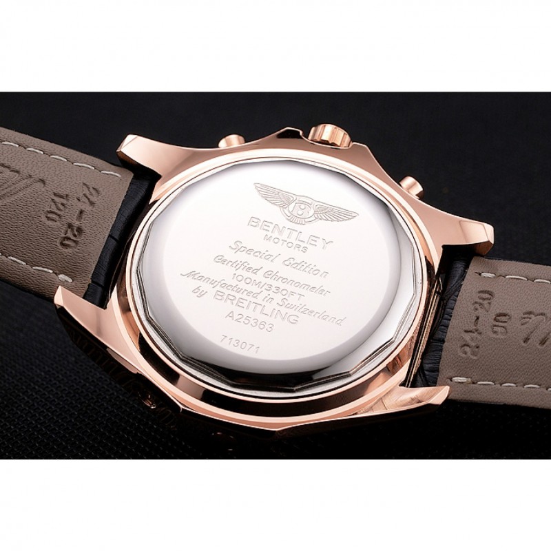Best Breitling For Bentley Mulliner Tourbillon Black Dial Rose Gold Case Black Leather Strap-7