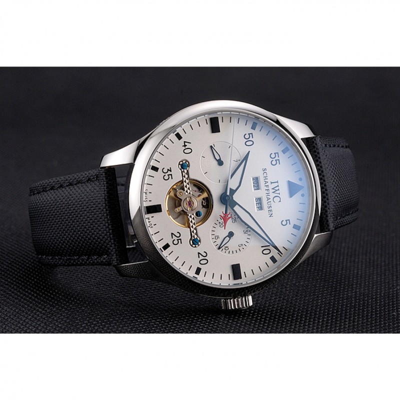IWC Pilot Tourbillon White Dial Stainless Steel Case Black Textile Strap-4