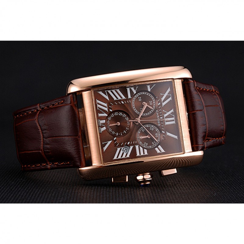 Cartier Tank MC Brown Dial Gold Case Brown Leather Bracelet 622696-3