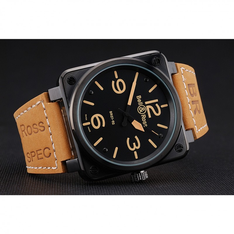 Bell and Ross BR 01-92 Black Dial Black Case Brown Leather Strap-3
