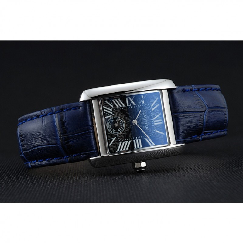 Cartier Tank MC Stainless Steel Case Blue Dial Blue Leather Strap 622178-3