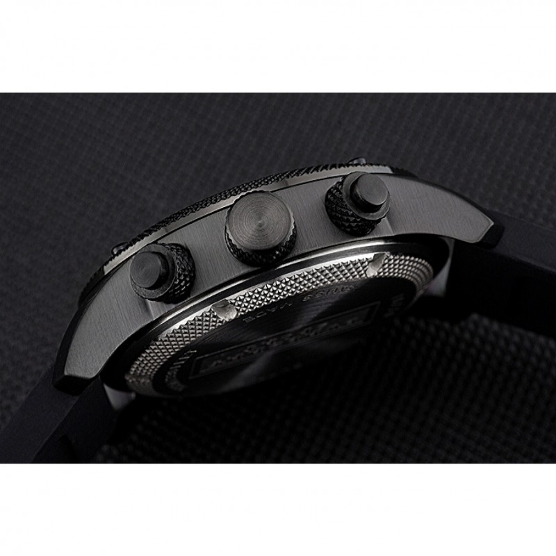 SS Replica Watches Round Burberry Sport Athlete Chronograph Black Case Triple-eye Black Rubber Bracelet 622619-8