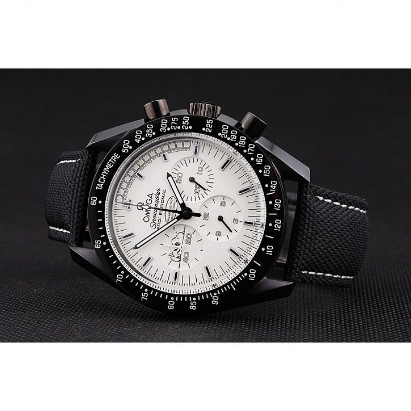 High Quality Omega Speedmaster Professional Apollo 13 Silver Snoopy Award White Dial Black Case Black Nylon Strap-3