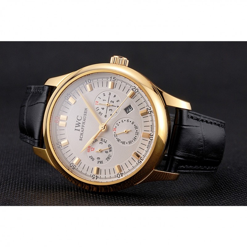 Luxury Replica Watches Swiss IWC Portugieser Perpetual Calendar White Dial Gold Case Black Leather Strap-4