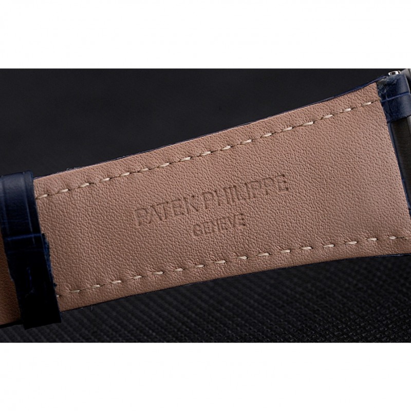 AAA Replica Watches Patek Philippe Nautilus Blue Dial Stainless Steel Case Blue Leather Strap-7