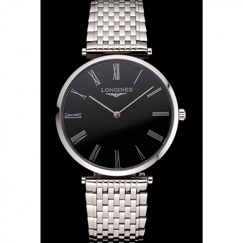 Swiss Longines Grande Classique Black Dial Roman Numerals Stainless Steel Case And Bracelet-1
