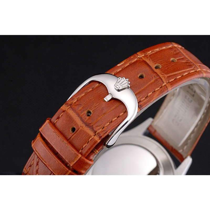 Swiss Rolex Datejust Blue Dial Stainless Steel Case Light Brown Leather Strap-5