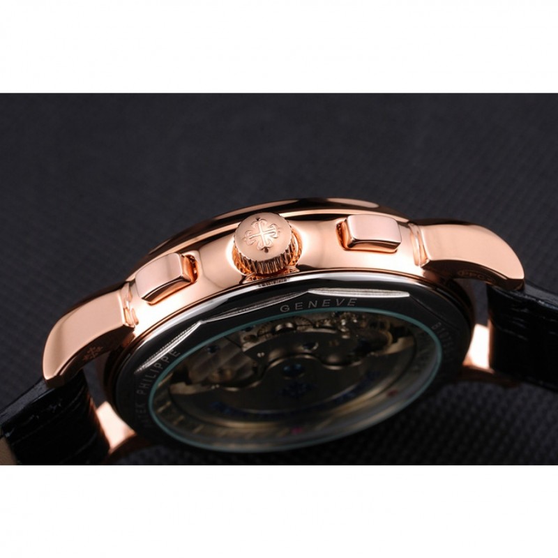 Patek Philippe Perpetual Calendar Tourbillon Black And White Dial Rose Gold Case Black Leather Strap-6