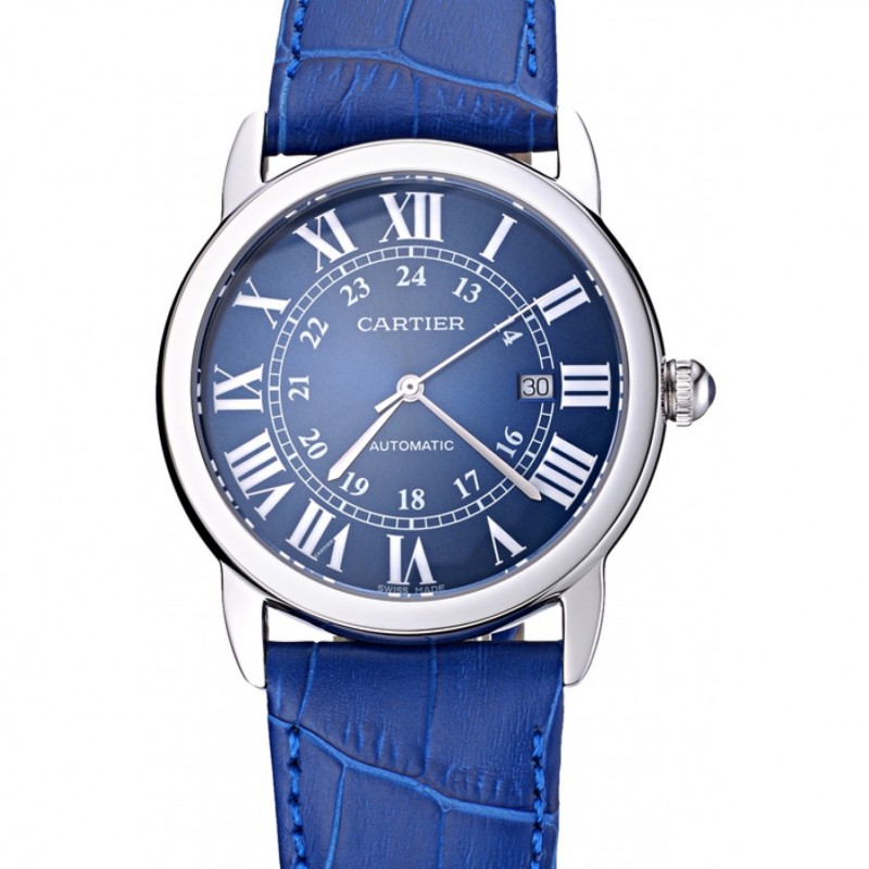 High End Replica Watches Swiss Cartier Ronde Solo Stainless Steel Case Blue Dial Roman Numerals 622193-0