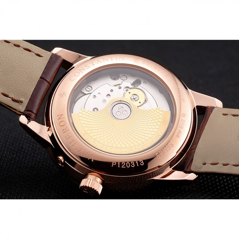 Swiss Vacheron Constantin Traditionnelle Power Reserve White Dial Rose Gold Case Brown Leather Strap-7