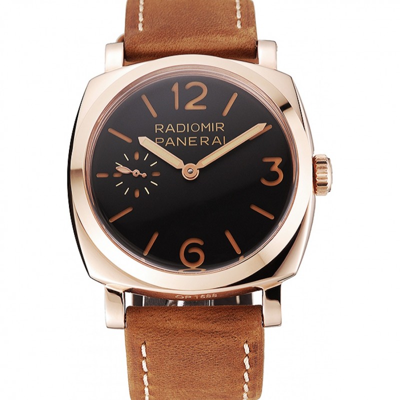 High Quality Replica Watches Swiss Panerai Radiomir 1940 Black Dial Rose Gold Case Brown Suede Leather Strap 1453844-0