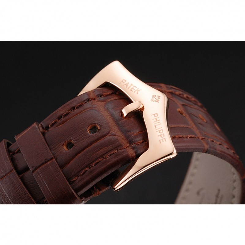 Best Patek Philippe Chronograph White Dial With Blue And Diamond Markings Rose Gold Case Brown Leather Strap-5