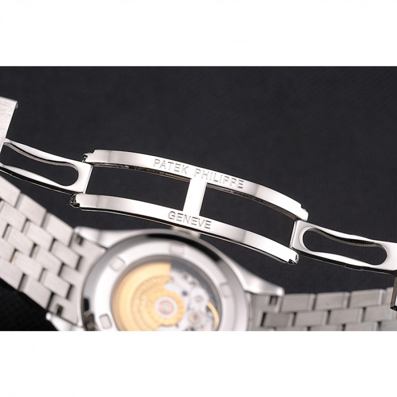 Swiss Patek Philippe Calatrava Black Openworked Dial Diamond Bezel Stainless Steel Case And Bracelet-6
