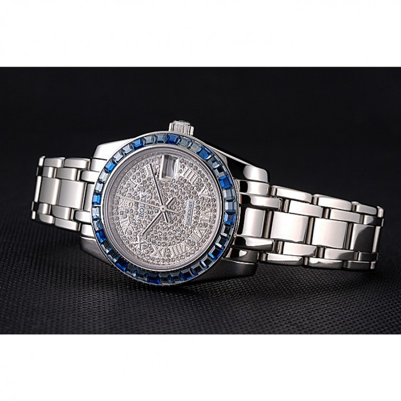 Rolex Datejust Diamond Dial Blue Jewels Bezel Stainless Steel Case And Bracelet 622834-4