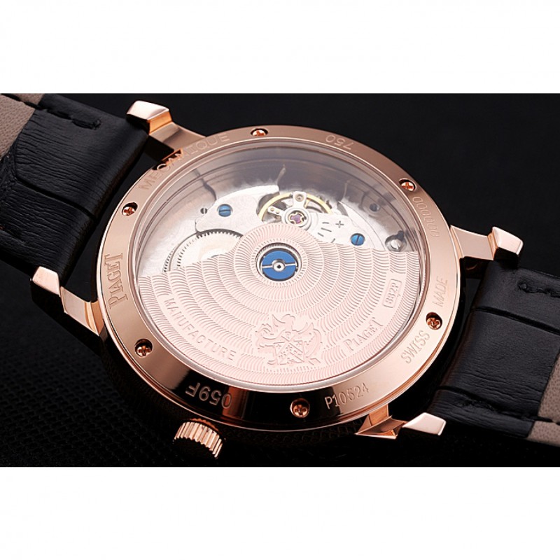 Piaget Altiplano Date Black Dial Rose Gold Case Black Leather Strap-7