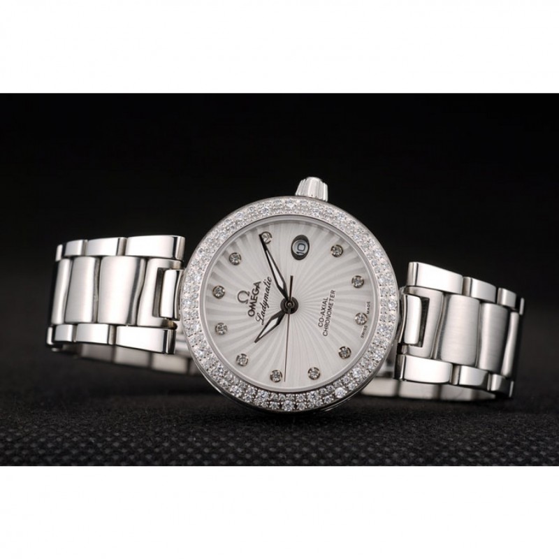 Omega DeVille Ladymatic iamond Plated Bezel White Dial-4