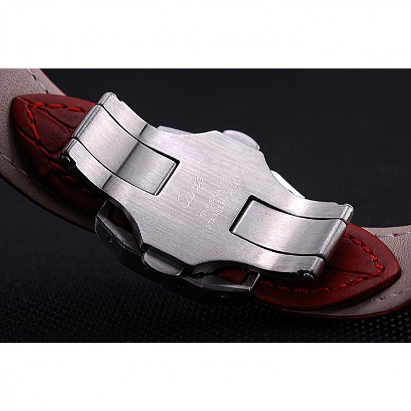 SS Replica Watches Swiss Cartier Santos White Dial Stainless Steel Case Red Leather Bracelet 622551-6