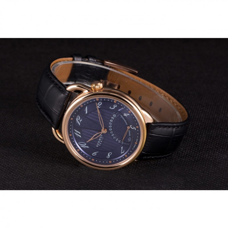 Cheap Replica Watches Hermes Classic Croco Leather Strap Navy Dial 801404-5