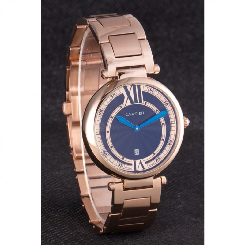 AAA Replica Watches Cartier Ballon Bleu Rose Gold Stainelss Steel Strap Black Dial 621454-2